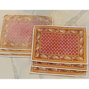 Williams Sonoma Set 6 Cotton Placemats Paisley Terracotta Pink Mix Block Print